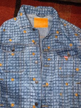 Icecream Blue Grid Denim Jacket with Yellow Embroidered Dots